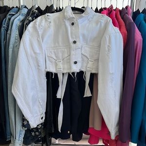 White Cropped Denim Jacket